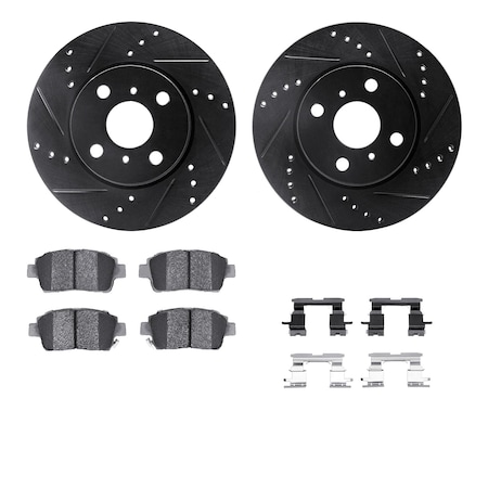 8512-91002, Rotors-Drilled And Slotted-Black W/ 5000 Advanced Brake Pads Incl. Hardware, Zinc Coated